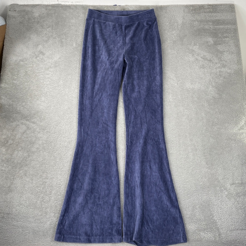 Aerie Corduroy Flare Pants Womens Medium Long Blue Ribbed High Rise Boho
